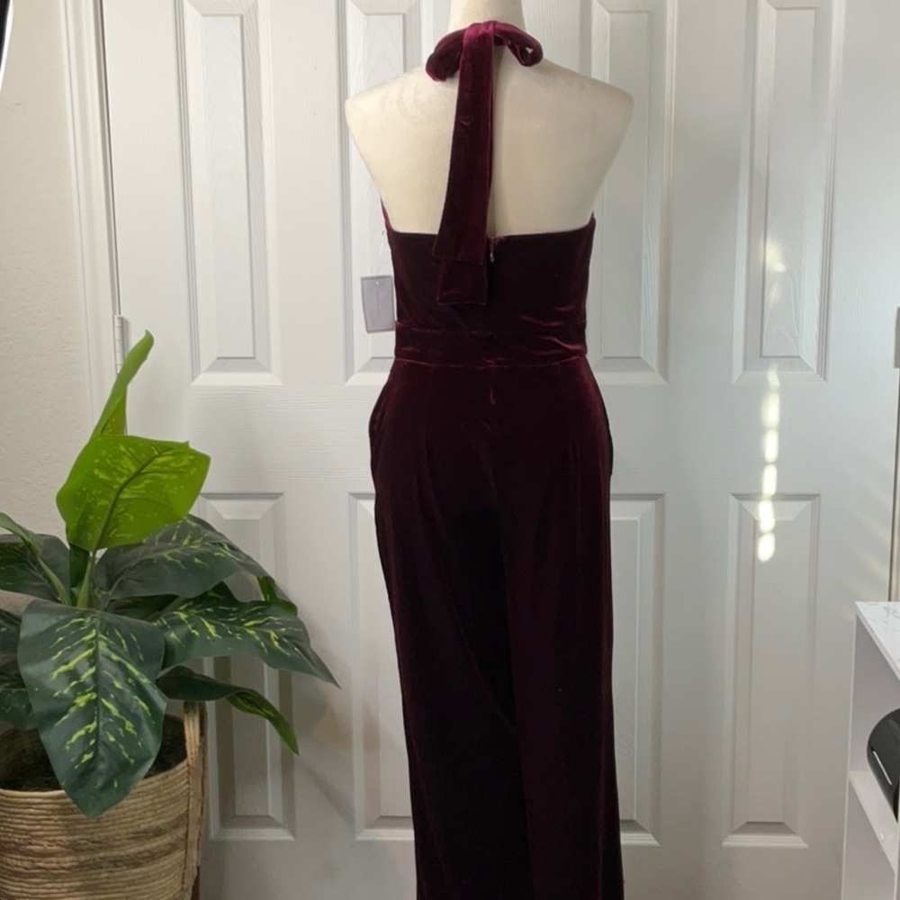 1.STATE Women's Mock Neck Halter Tie-Neck Velvet Jumpsuit Size S - Picture 8 of 13